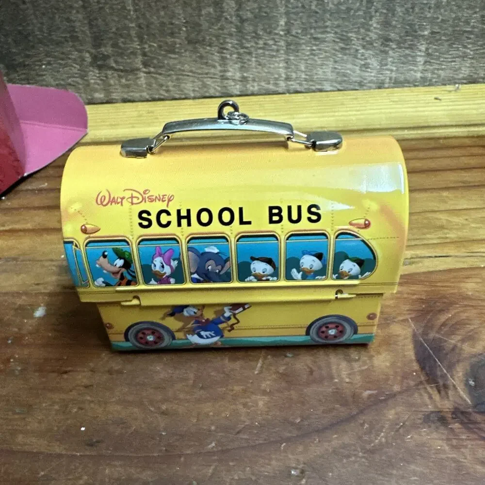 2001 Hallmark Keepsake Ornament Disney Mickey Mouse School Bus Lunch Box Thermos